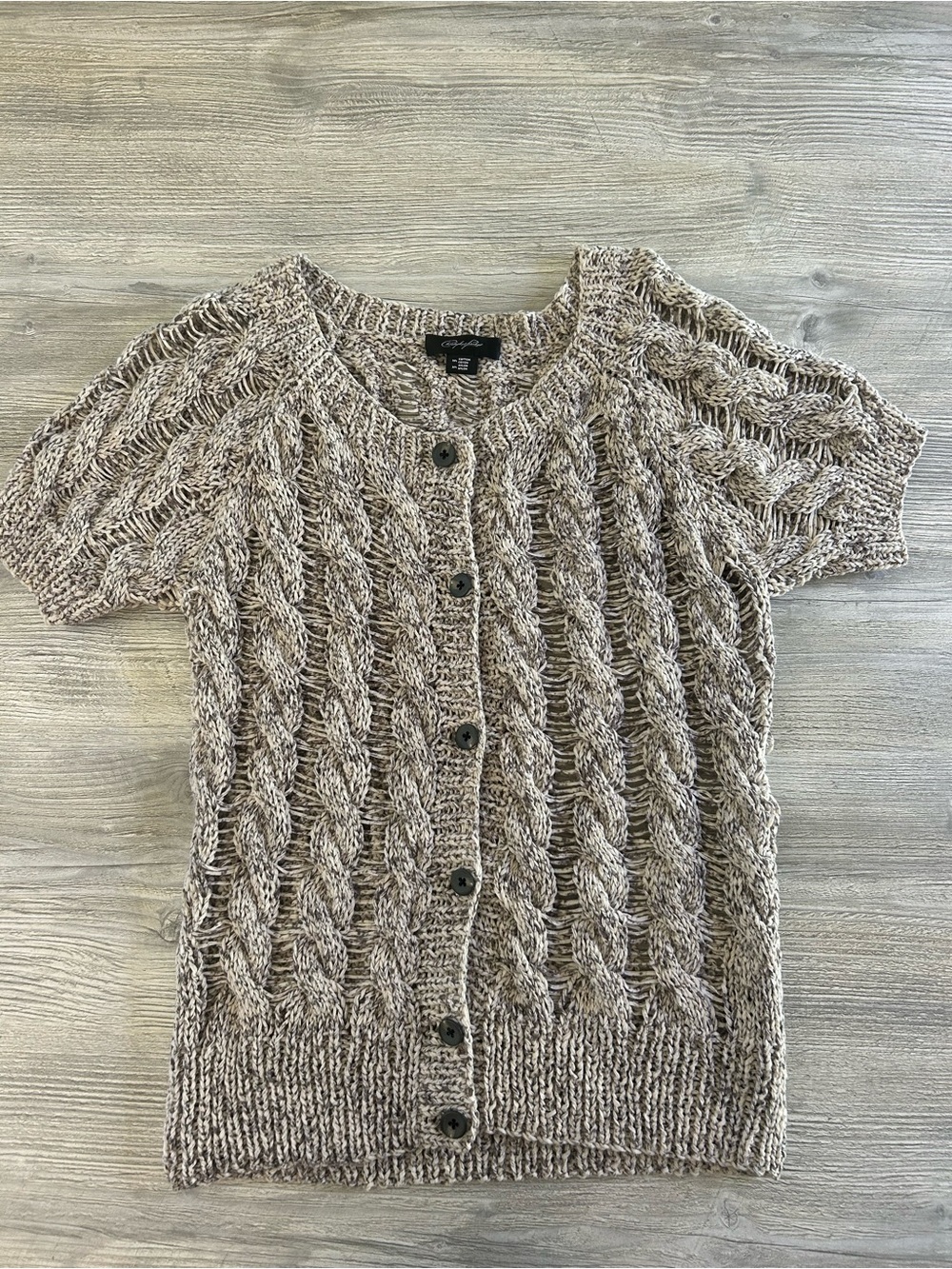 Christopher Fischer Cable Knit Open Stitch Short Sleeve Cardigan Sweater Large